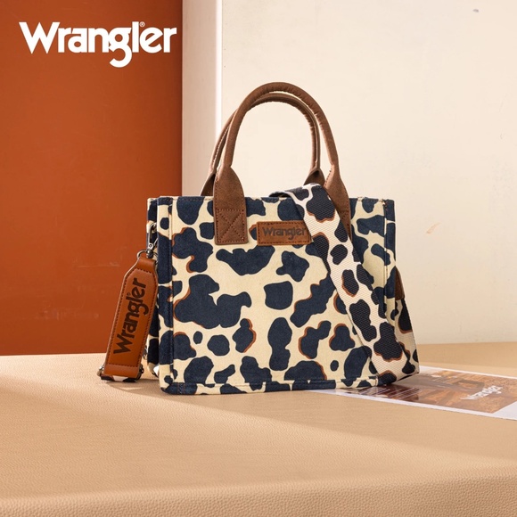 Wrangler Cow Print Concealed Carry Tote/Crossbody Brown - Picture 1 of 5